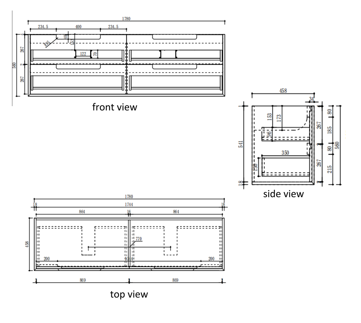Voulari Framed Wall Hung Harvest Oak 1800mm specification diagram dimensions