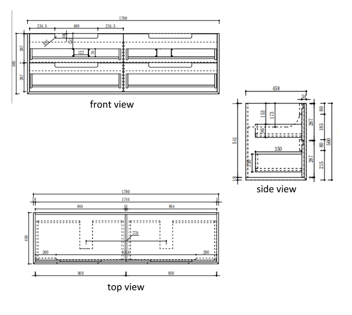 Voulari Framed Wall Hung Harvest Oak 1800mm specification diagram dimensions