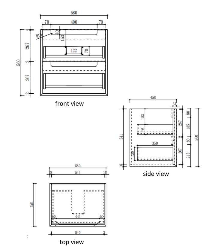 Voulari Framed Wall Hung Harvest Oak 600mm specification diagram dimensions