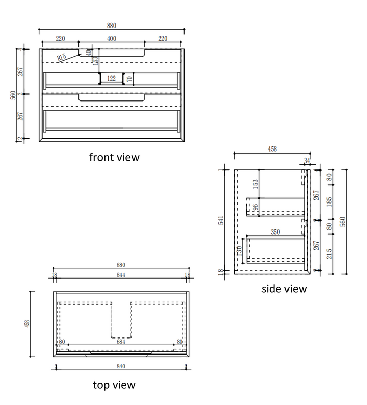 Voulari Framed Wall Hung Harvest Oak 900mm specification diagram dimensions