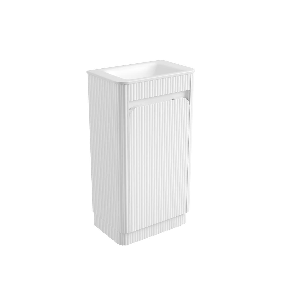 Mini Hartelle Fluted Floor Standing Matte White Cabinet - Sintera Curved Top (no tap hole)