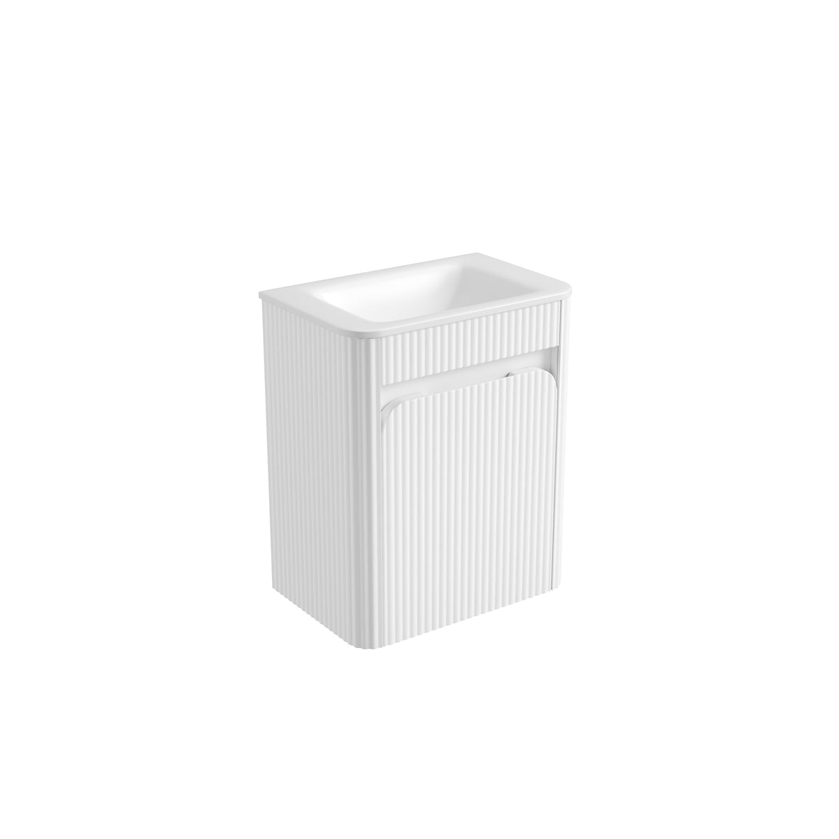 Mini Hartelle Fluted Wall Hung Matte White Cabinet - Sintered Stone Top