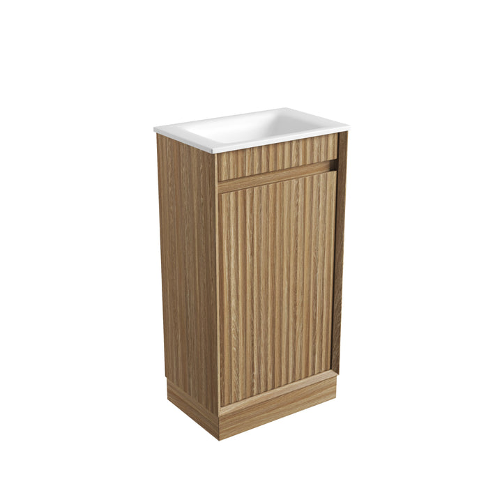 Mini Ravia Fluted Floor Standing Harvest Oak Cabinet - Sintera Square Top (no tap hole)