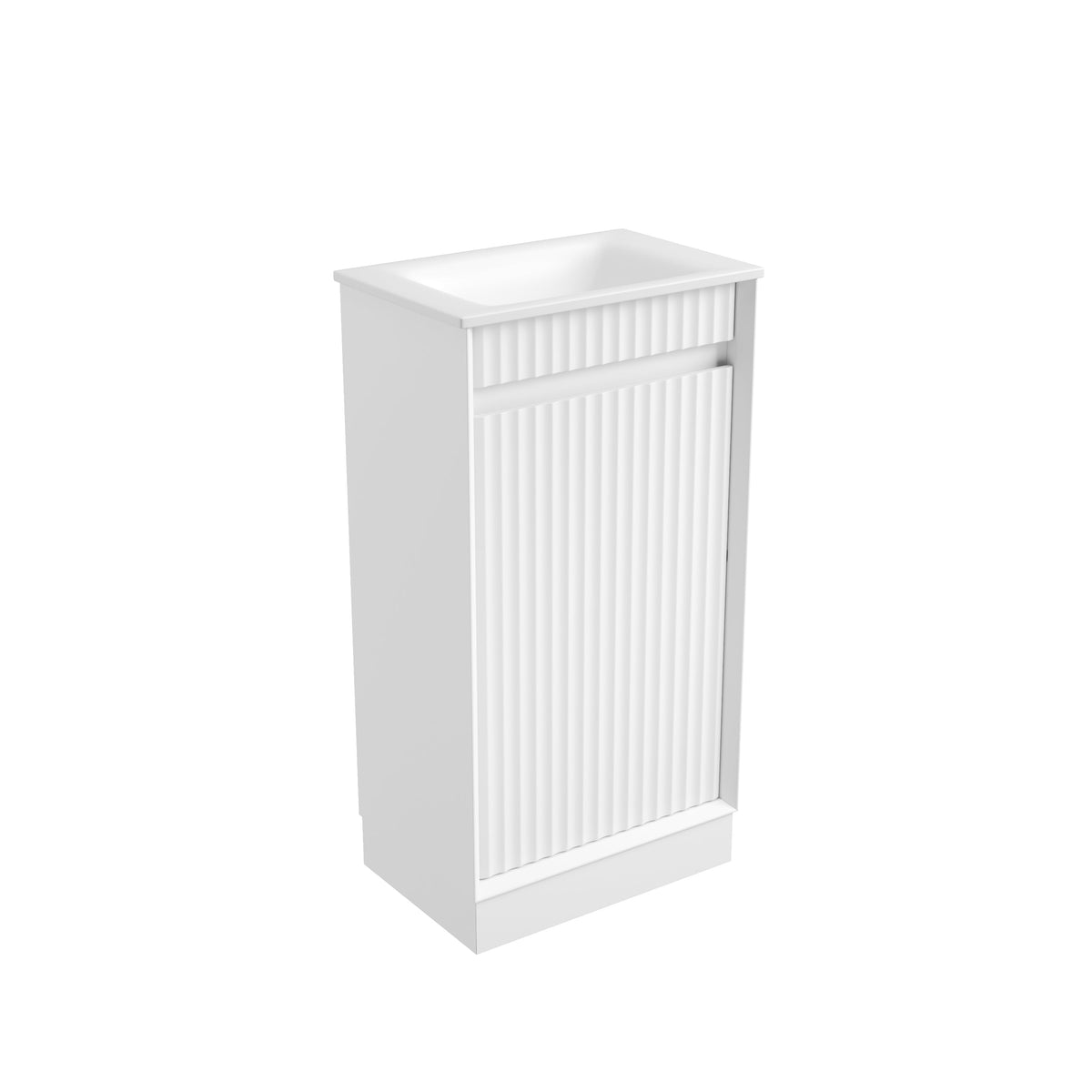 Mini Ravia Fluted Floor Standing Matte White Cabinet - Sintera Square Top (no tap hole)
