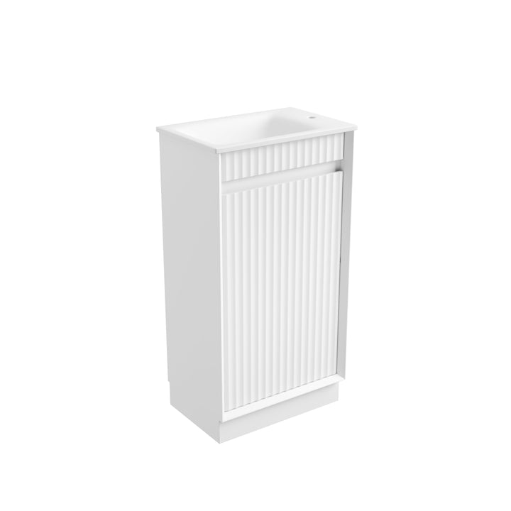 Mini Ravia Fluted Floor Standing Matte White Cabinet - Cabinet Only
