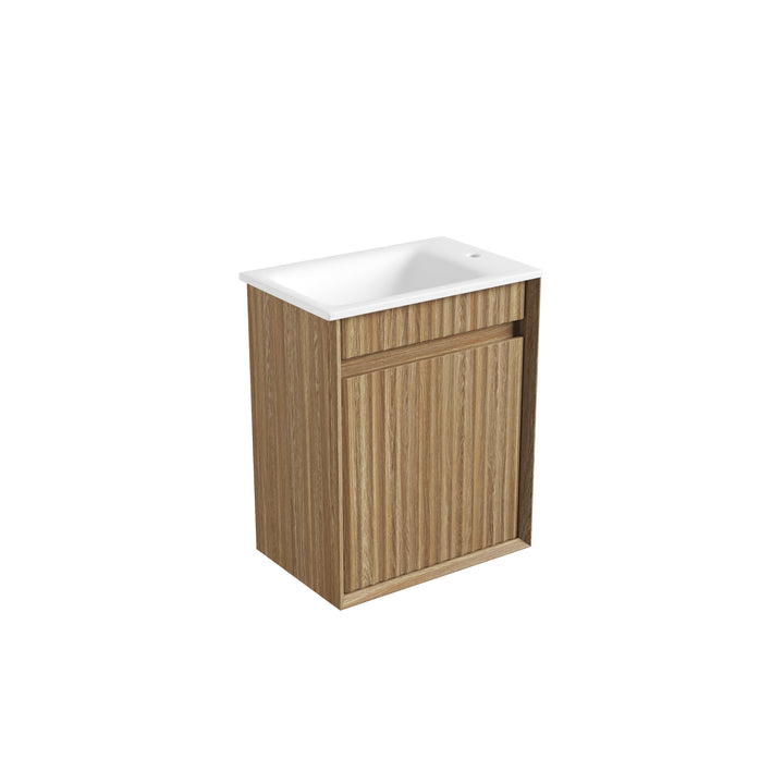 Mini Ravia Fluted Wall Hung Harvest Oak Cabinet - Sintera Square Top (tap hole)