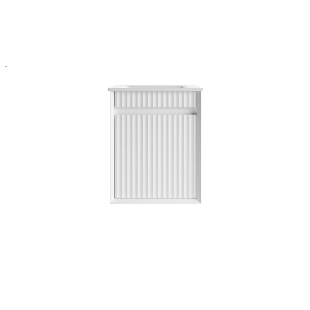 Mini Ravia Fluted Wall Hung Matte White Cabinet - Sintered Stone Top