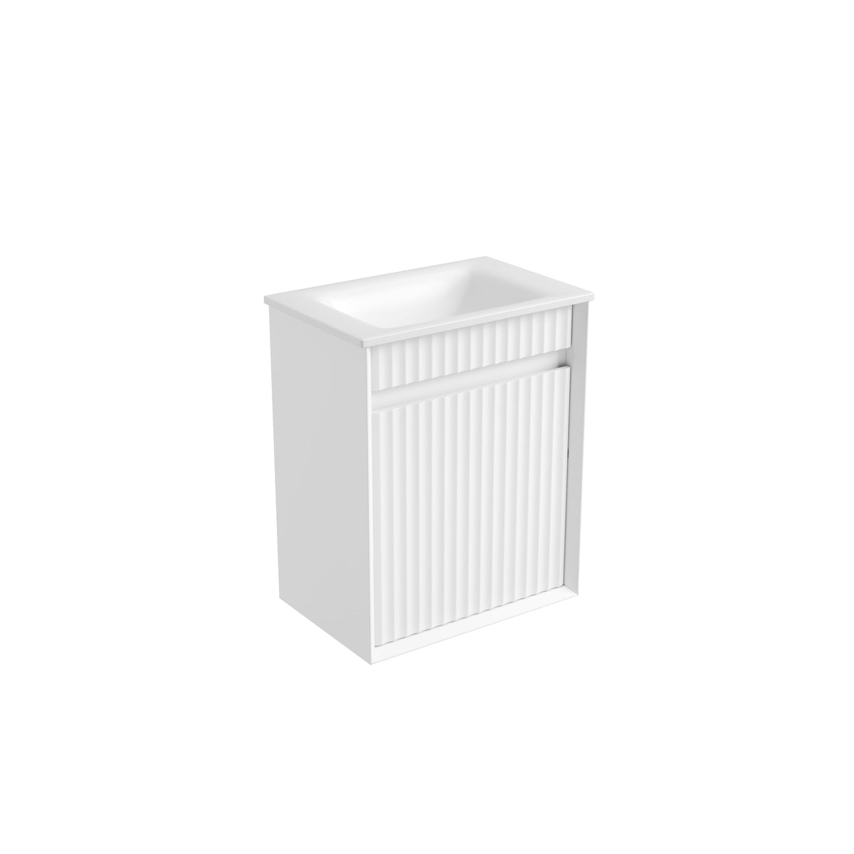Mini Ravia Fluted Wall Hung Matte White Cabinet - Sintera Square Top (no tap hole)