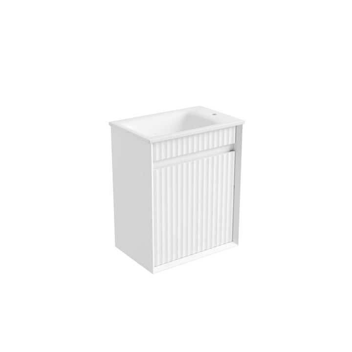 Mini Ravia Fluted Wall Hung Matte White Cabinet - Sintera Square Top (tap hole)