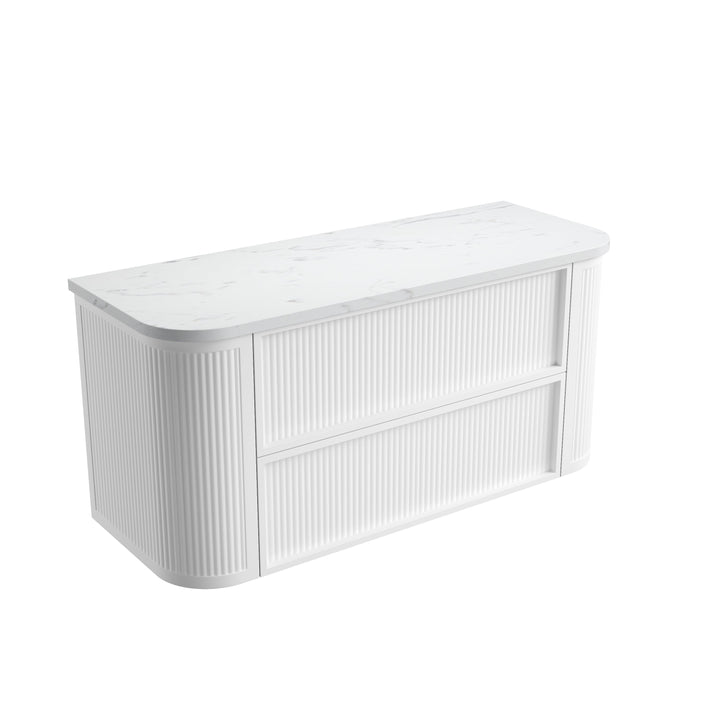 Ramee Fluted Wall Hung Matte White 1500mm - Cato Flat Stone Top
