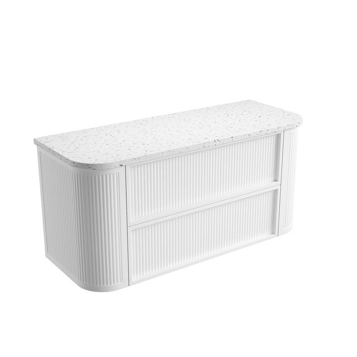 Aulic Ramee Fluted Wall Hung Matte White 1200mm - Snow Flat Stone Top