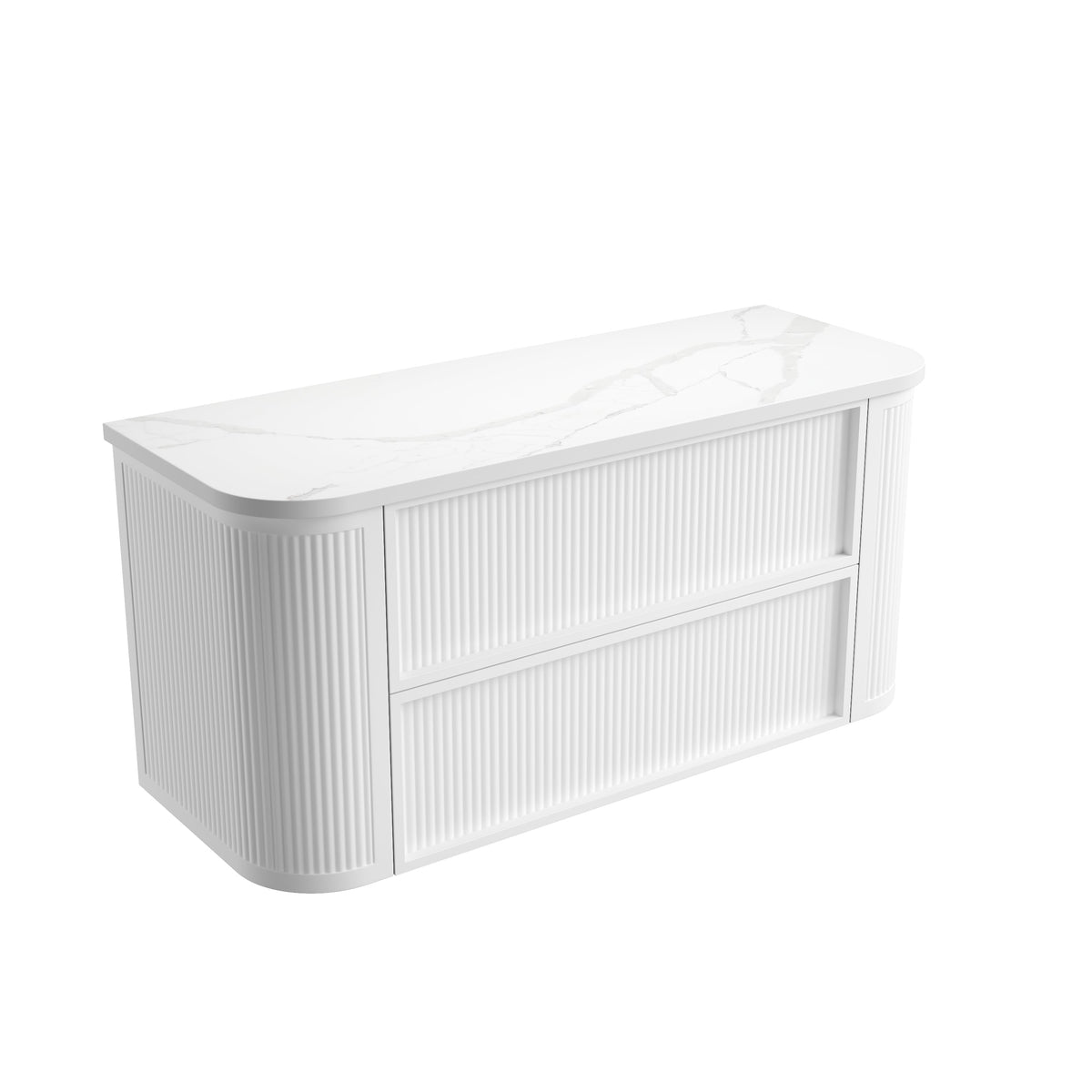 Ramee Fluted Wall Hung Matte White 900mm - Palis White Flat Stone Top