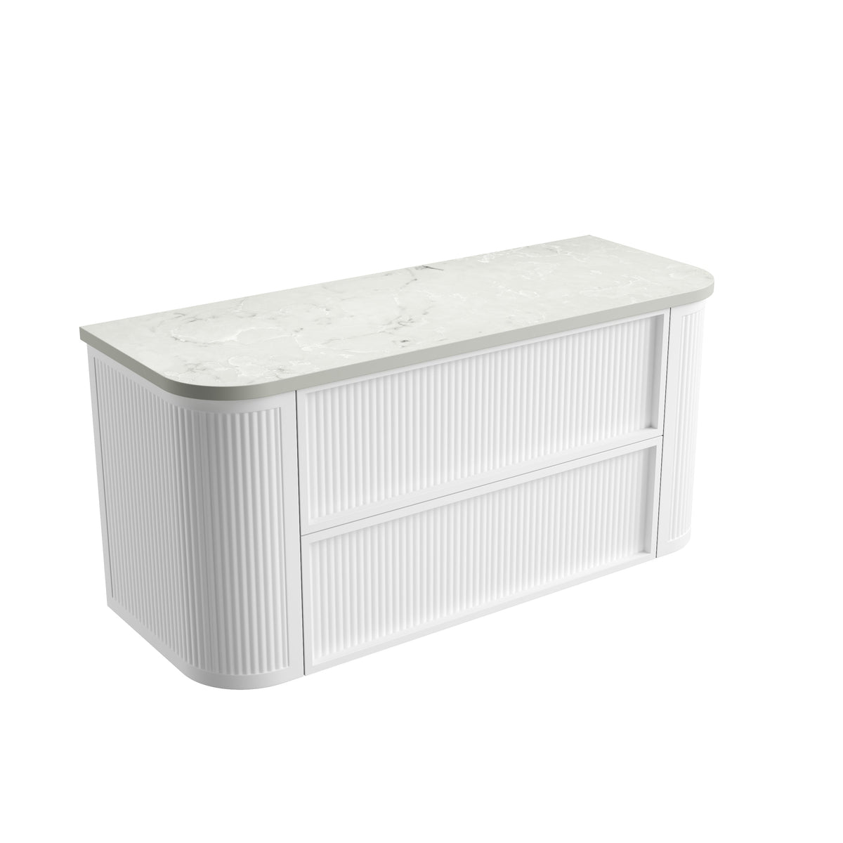 Aulic Ramee Fluted Wall Hung Matte White 1200mm - Alpine Flat Stone Top