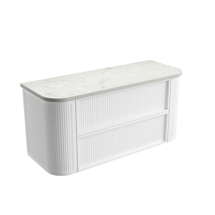 Ramee Fluted Wall Hung Matte White 1500mm - Alpine Flat Stone Top