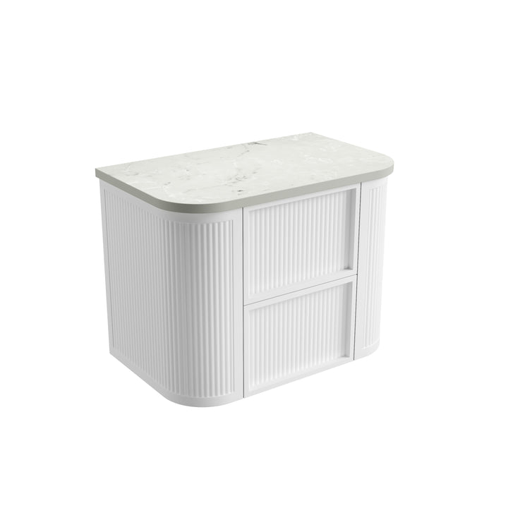 Ramee Fluted Wall Hung Matte White 750mm - Alpine Flat Stone Top