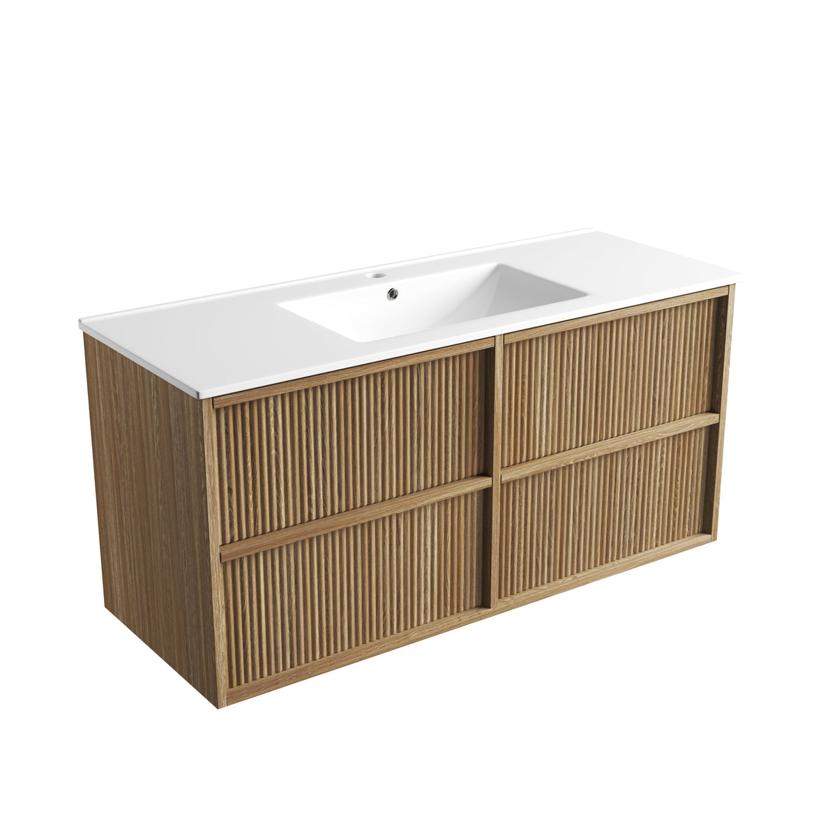 Venetta Fluted Framed Wall Hung Harvest Oak 1200mm - Crystal Ceramic Top