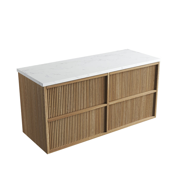 Venetta Fluted Framed Wall Hung Harvest Oak 1200mm - Cato