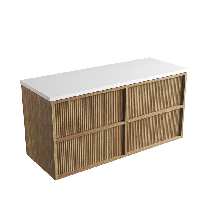 Venetta Fluted Framed Wall Hung Harvest Oak 1200mm - Pure