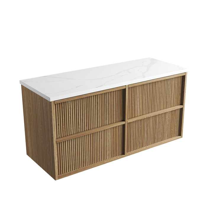 Venetta Fluted Framed Wall Hung Harvest Oak 1200mm - Palis White