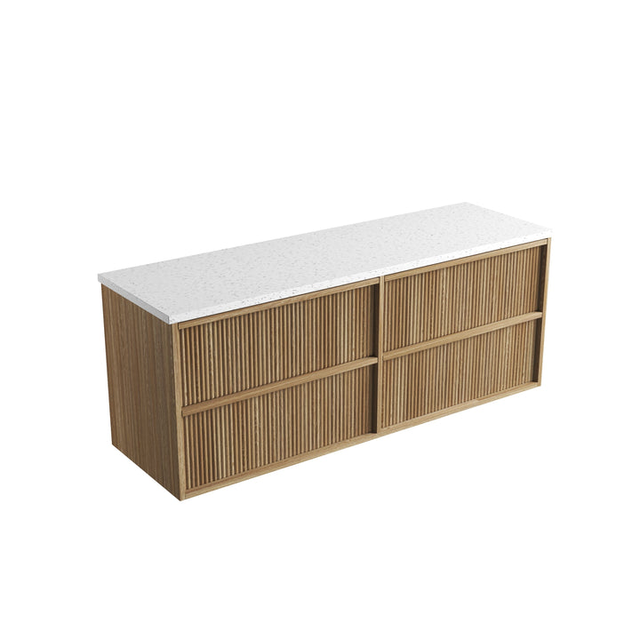 Venetta Fluted Framed Wall Hung Harvest Oak 1500mm - Snow