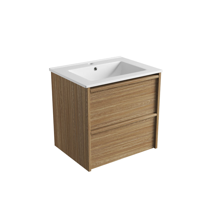 Venetta Framed Wall Hung Harvest Oak 600mm - Crystal Ceramic Top