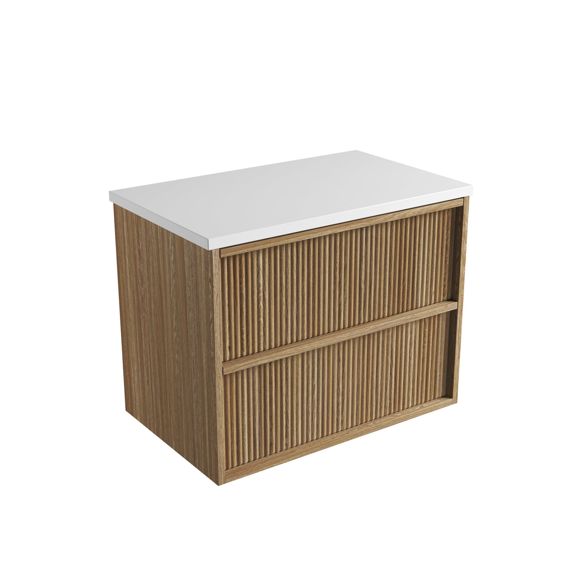 Venetta Fluted Framed Wall Hung Harvest Oak 750mm - Pure