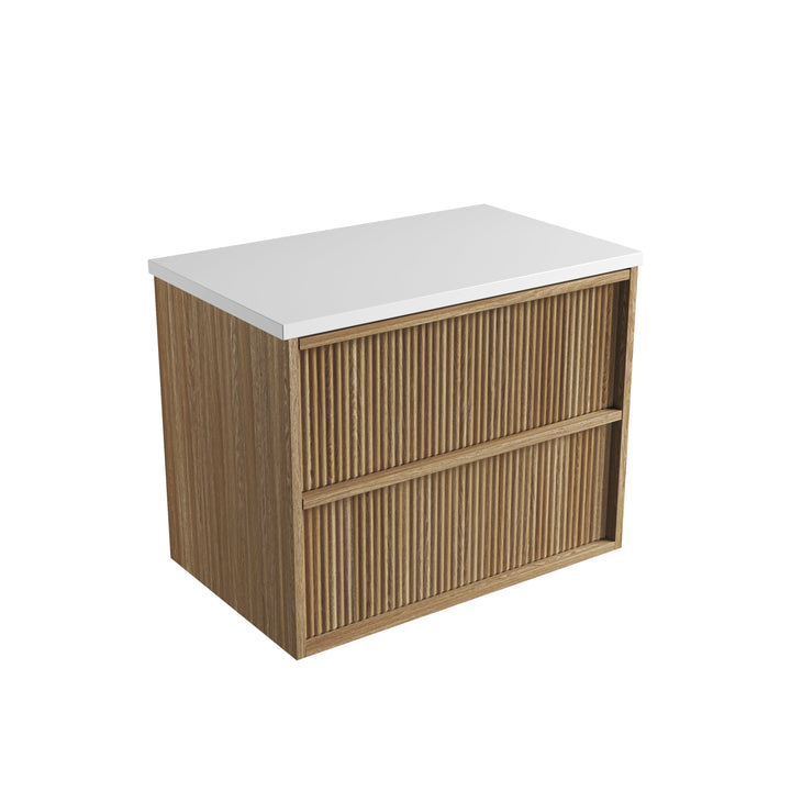 Venetta Fluted Framed Wall Hung Harvest Oak 750mm - Pure
