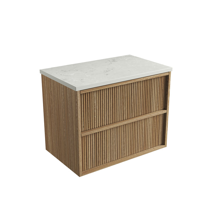 Venetta Fluted Framed Wall Hung Harvest Oak 750mm - Alpine