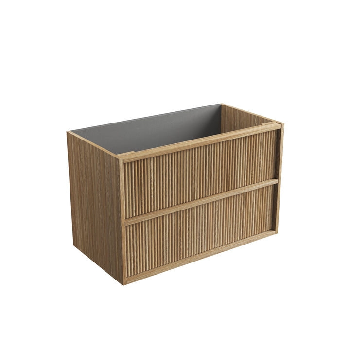 Venetta Fluted Framed Wall Hung Harvest Oak 900mm - Cabinet Only