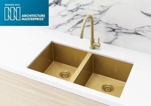 Lavello Kitchen Sink - Double Bowl 760 x 440 - Brushed Bronze Gold Meir