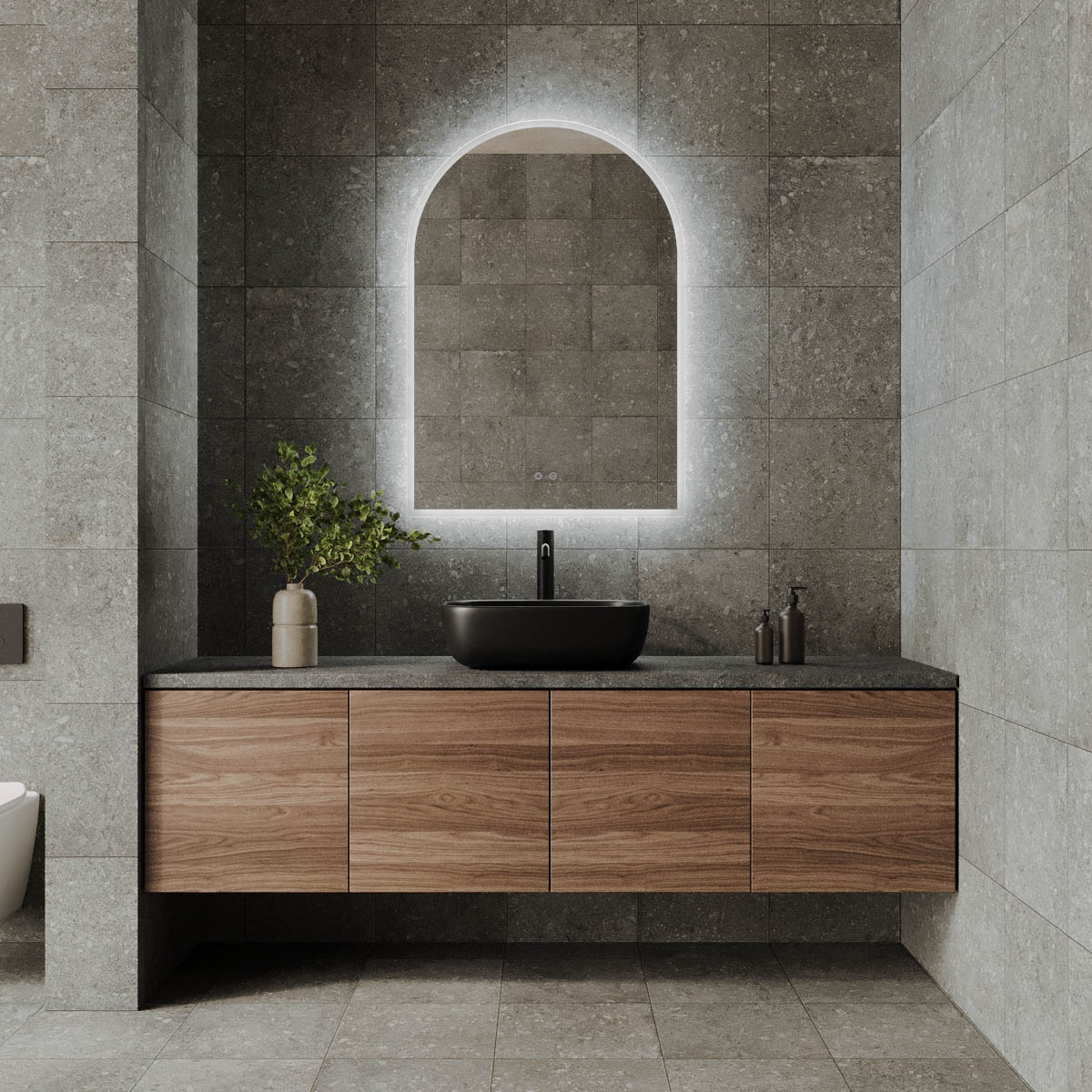 Arch LED Mirror with Demister and Portable Magnifier Frameless