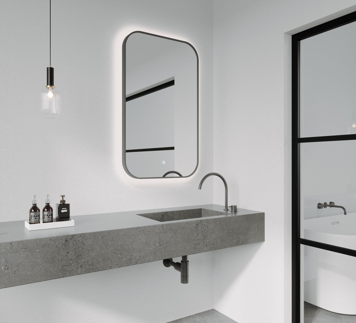 Framed I Series Soft Rectangle LED Mirror Georgian Metal