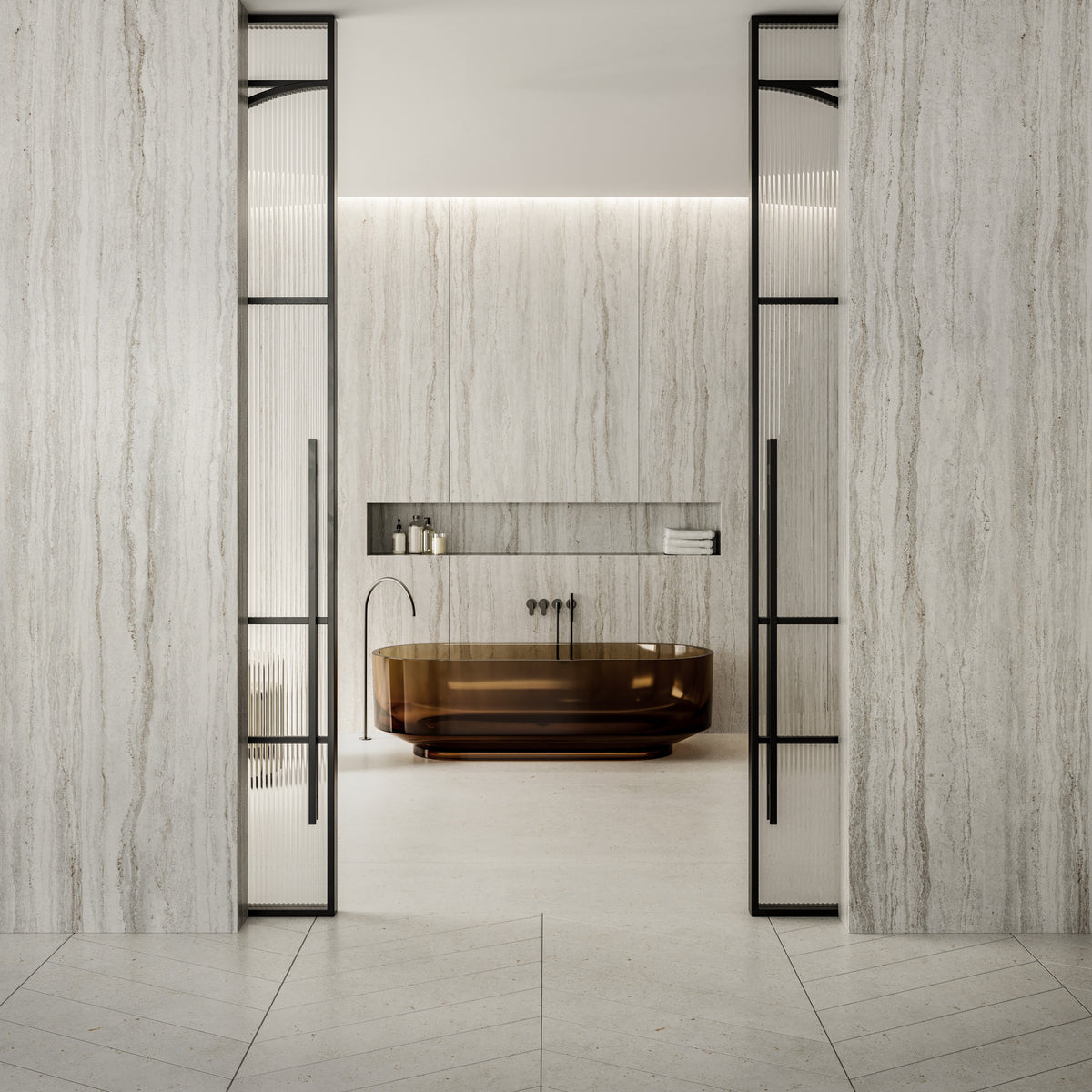 Dekton Trevi in a bathroom with Dekton Polar (third photo)