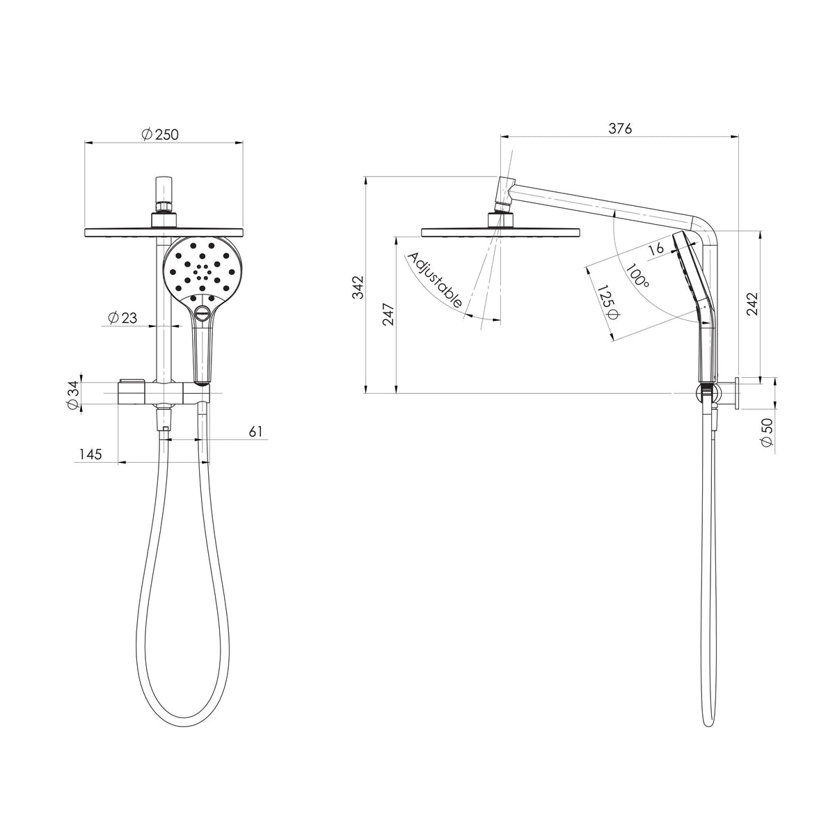 Specification diagram - Ormond Compact Twin Shower