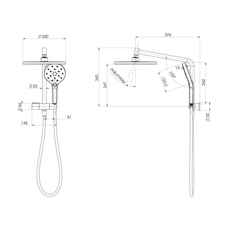 Specification diagram - Ormond Compact Twin Shower