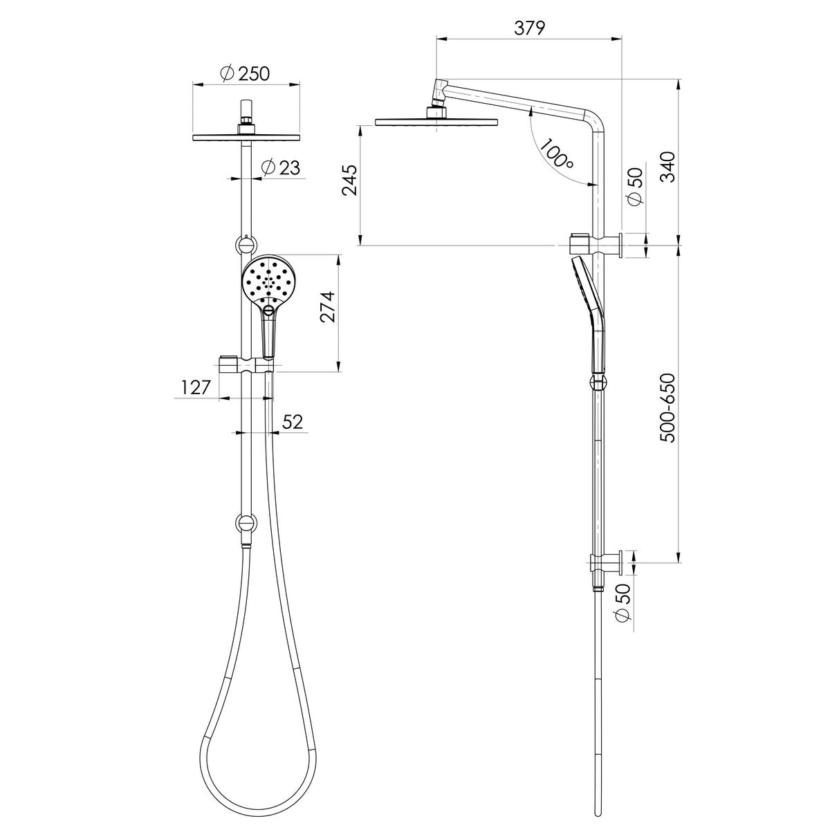 Specification diagram - Ormond Twin Shower