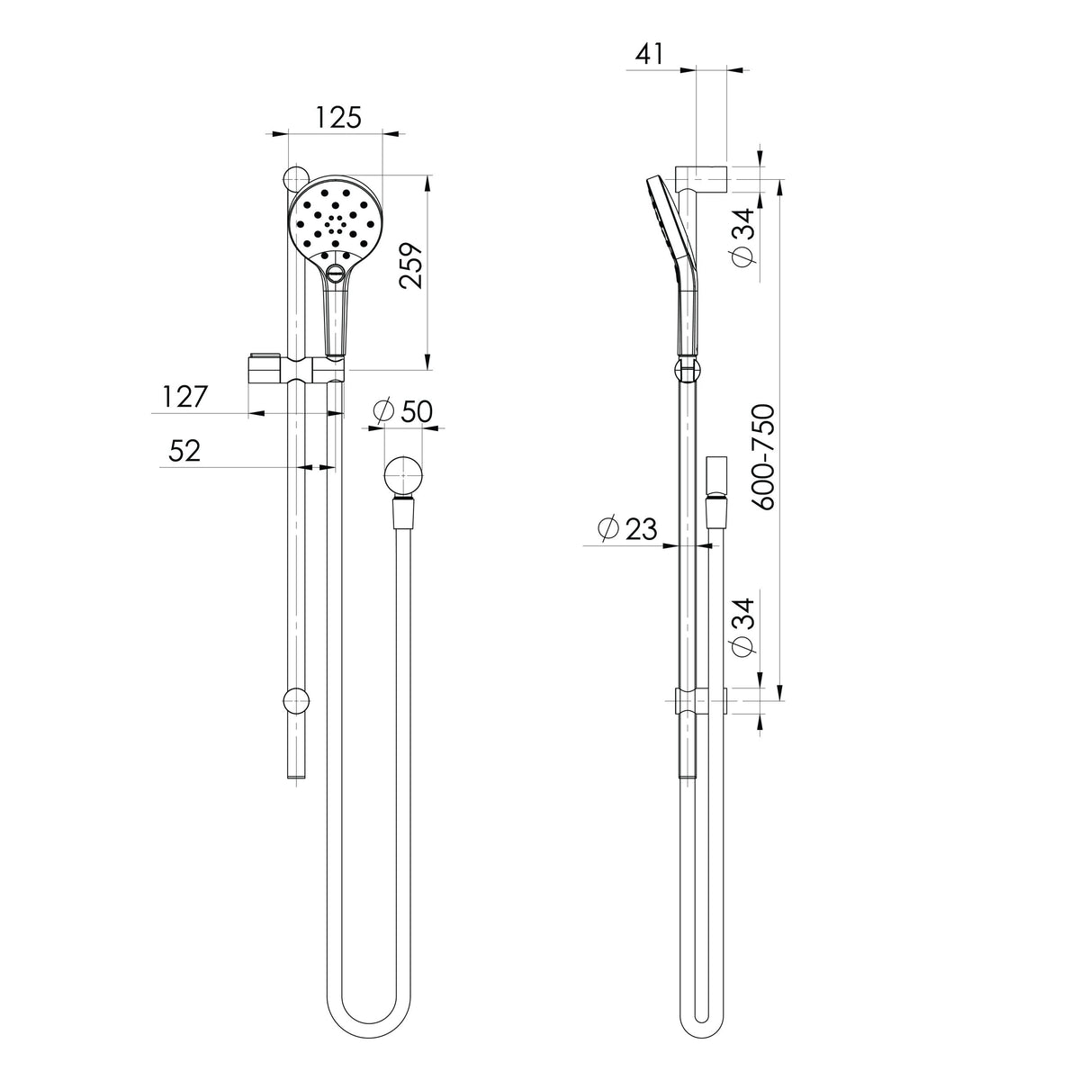 Specification diagram - Ormond Rail Shower