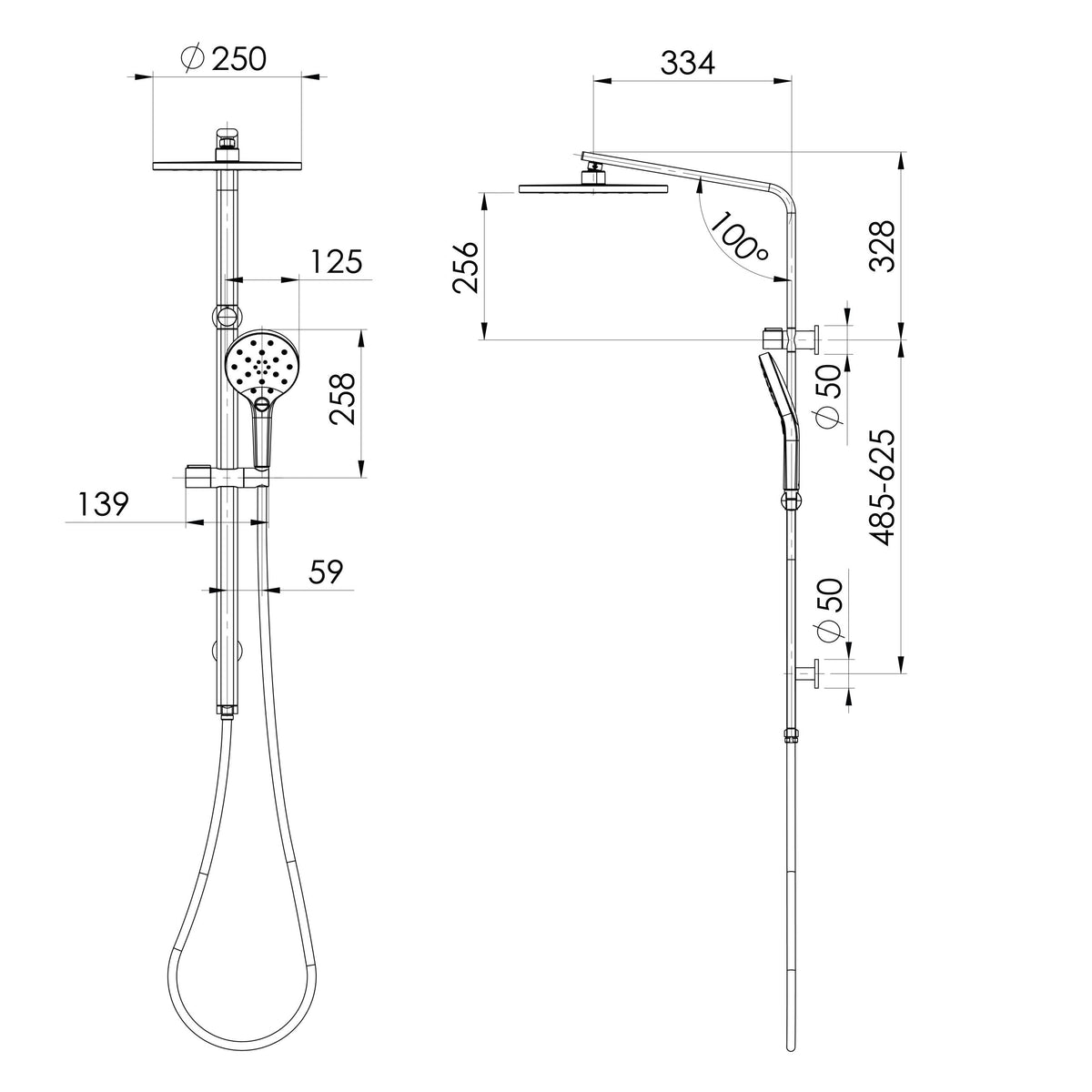 Specification diagram - Oxley Twin Shower
