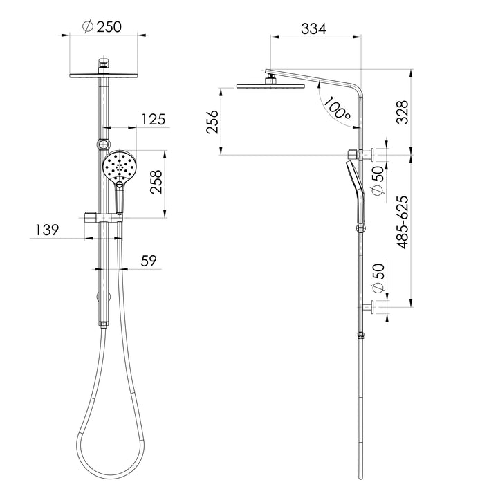 Specification diagram - Oxley Twin Shower
