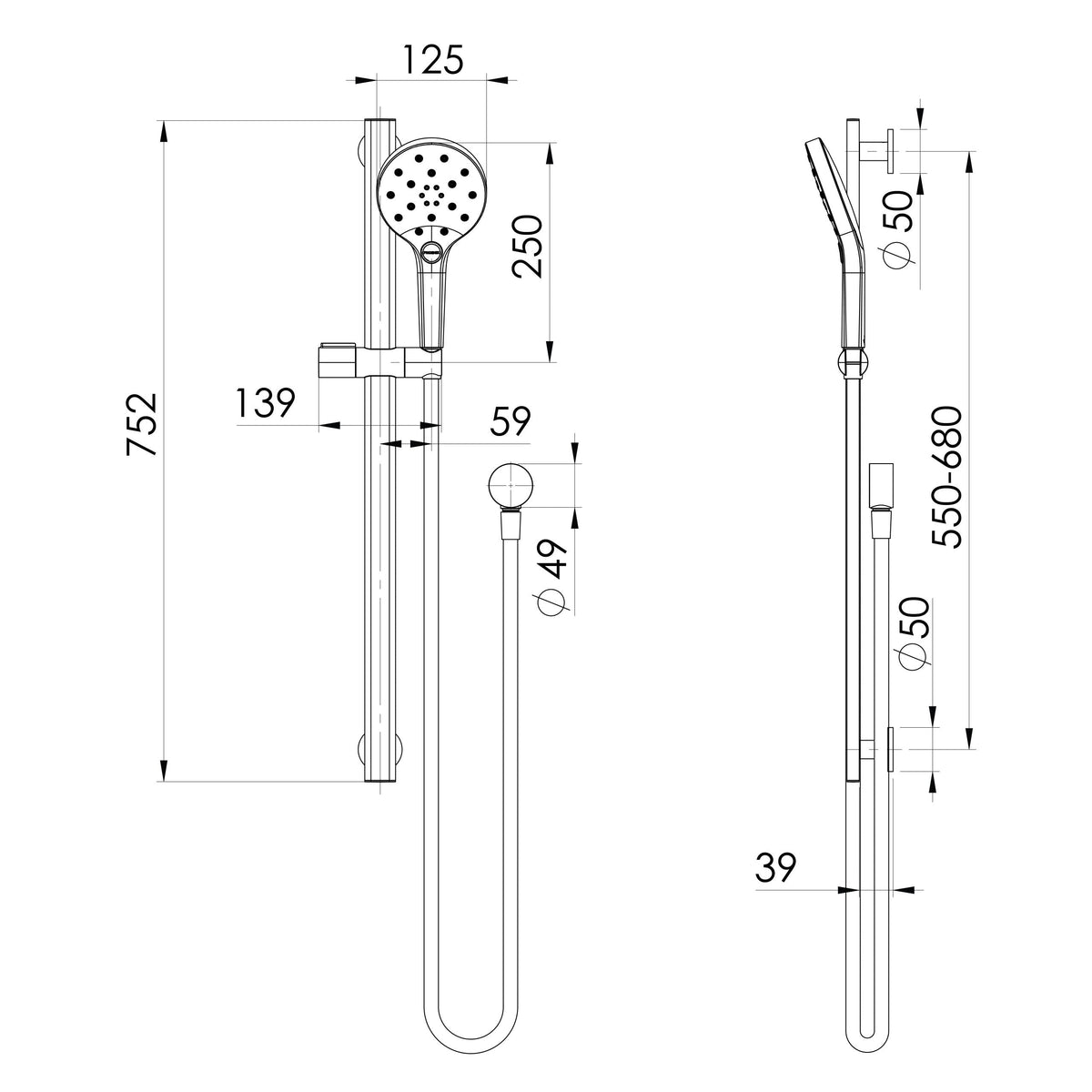 Specification diagram - Oxley Rail Shower