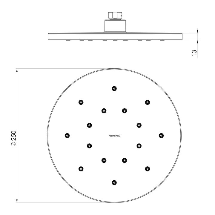 Specification diagram - LuxeXP Shower Rose 250mm Round