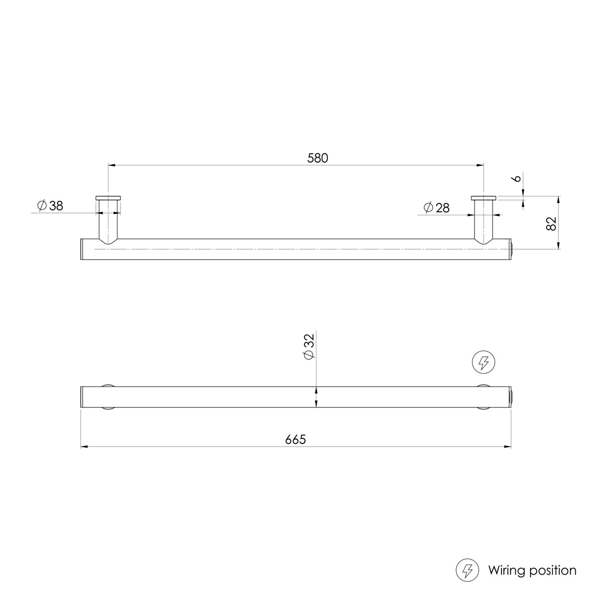 Heated Towel Rail Round 600mm — technical drawing