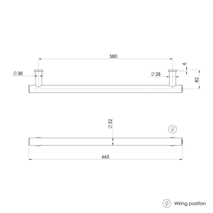 Heated Towel Rail Round 600mm — technical drawing