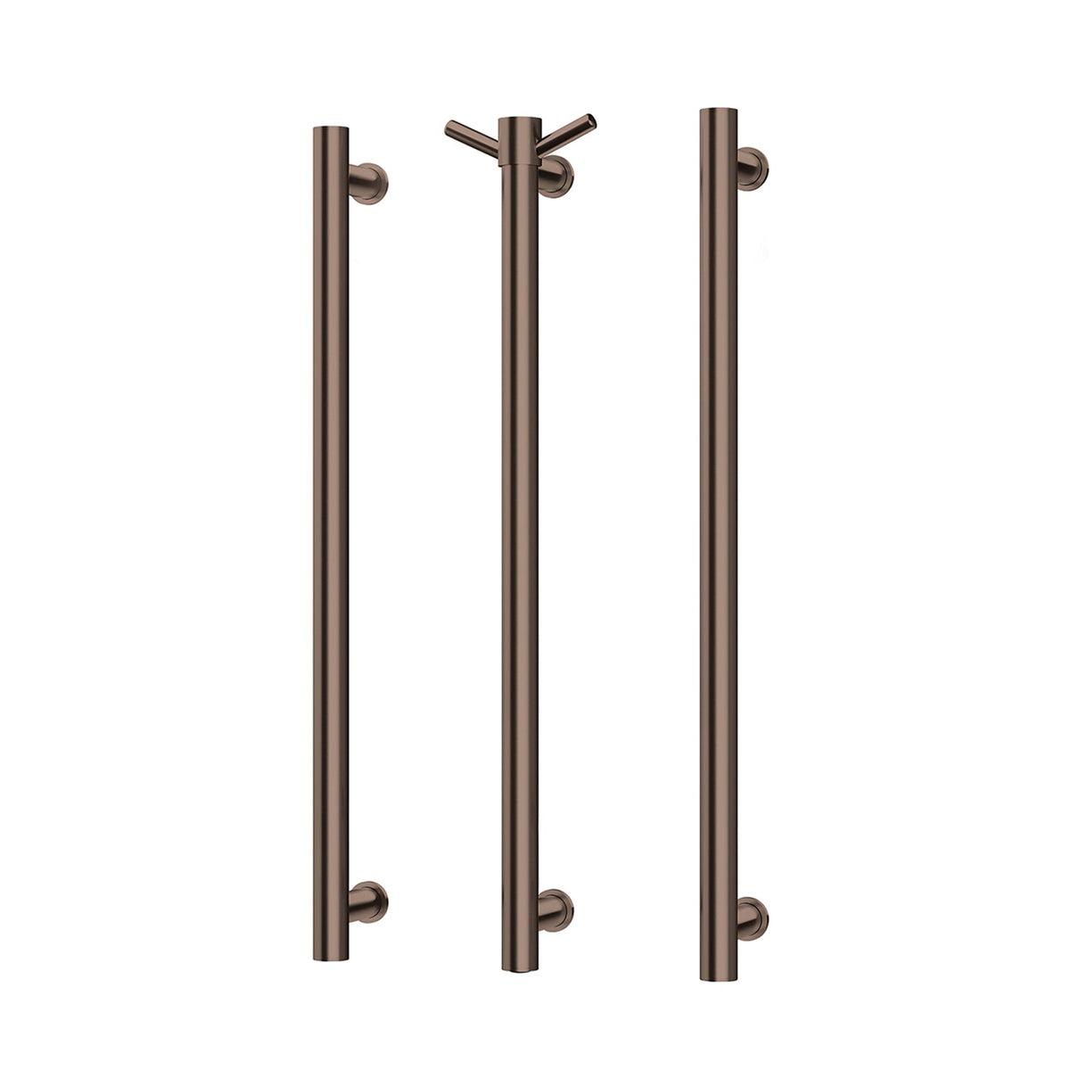 Heated Triple Towel Rail Round 800mm - Brushed Bronze