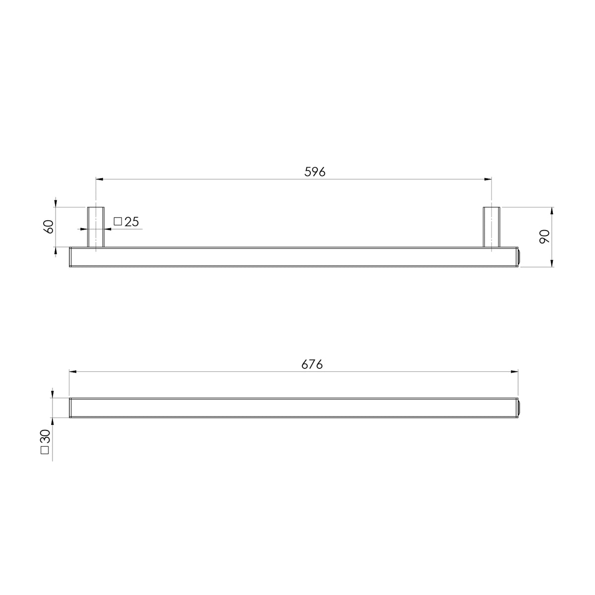 Heated Towel Rail Square 600mm — technical drawing