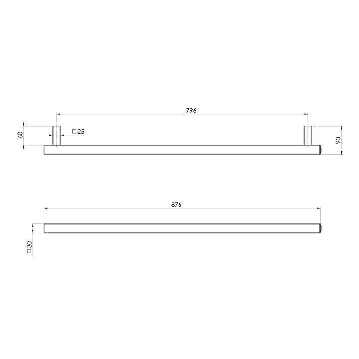 Heated Towel Rail Square 800mm — technical drawing