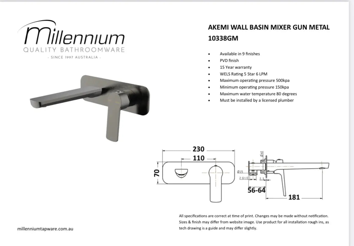 Akemi wall basin mixer Millennium