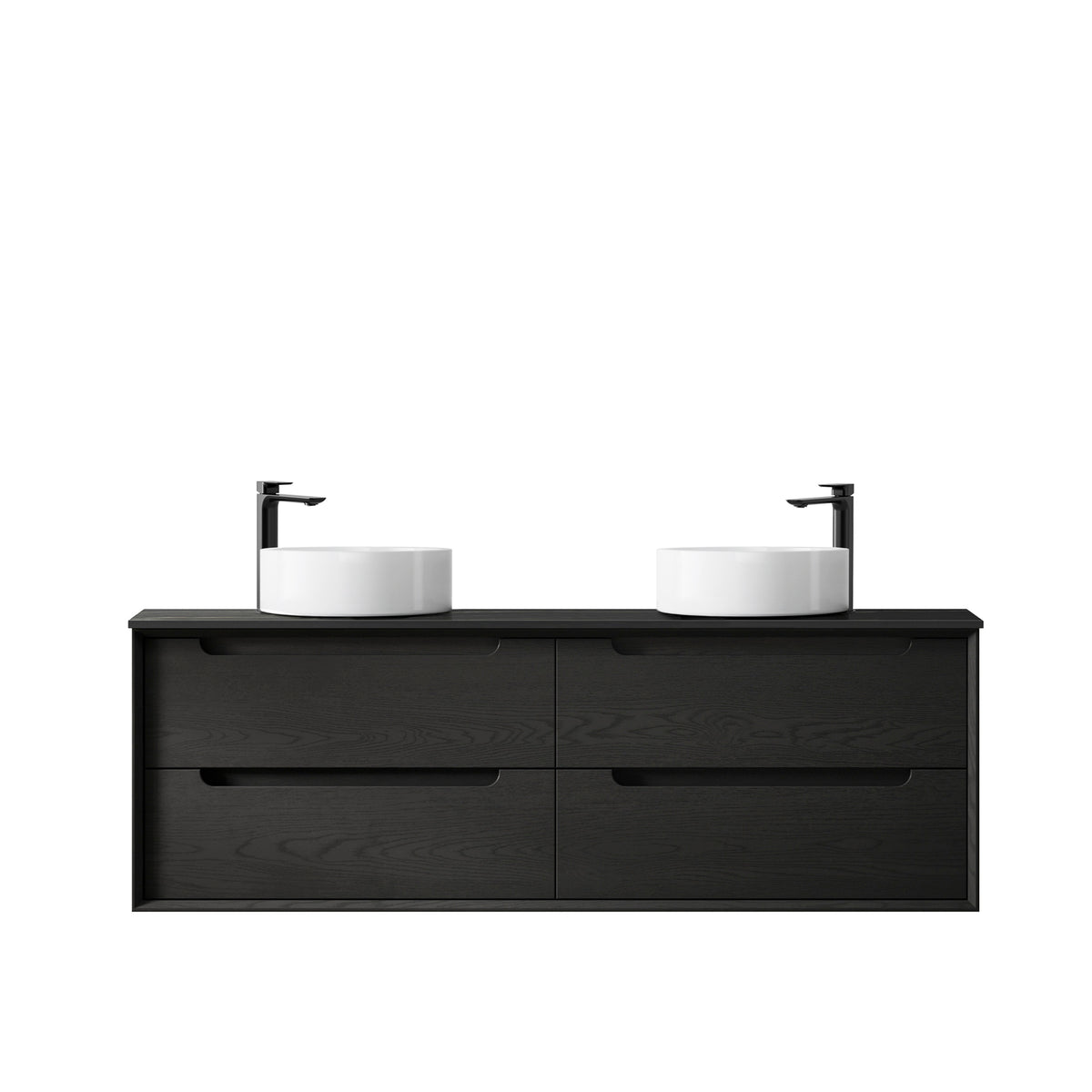 Byron 1500mm Black Oak Wall Hung Vanity - Clearance Top (RockPlate Empire Black)