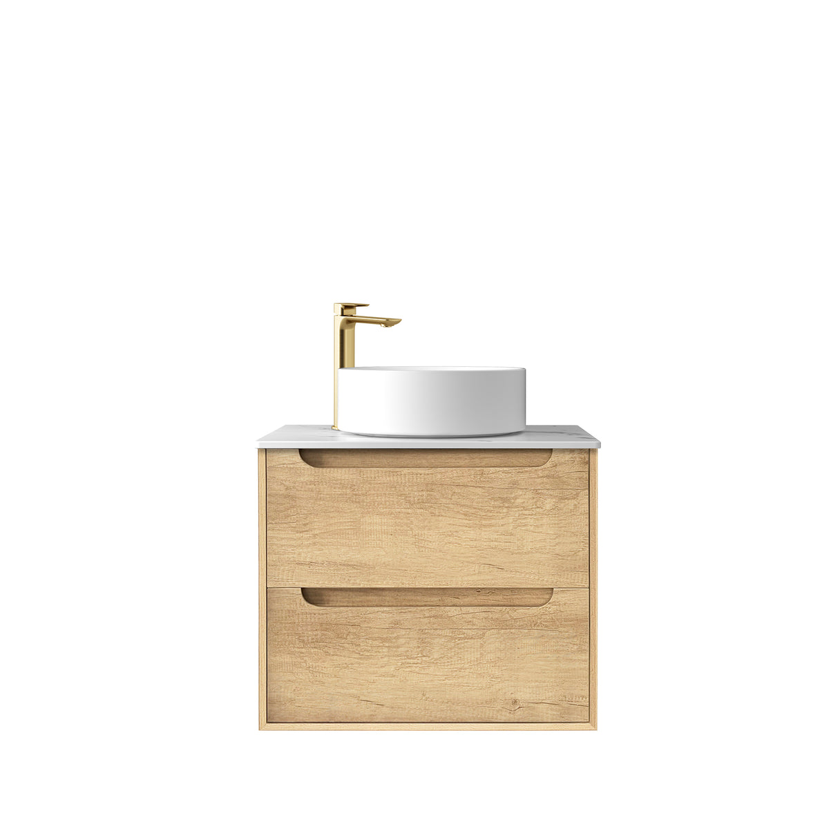 Byron 600mm Natural Oak Wall Hung Vanity - Clearance Top (RockPlate Mont Blanc)