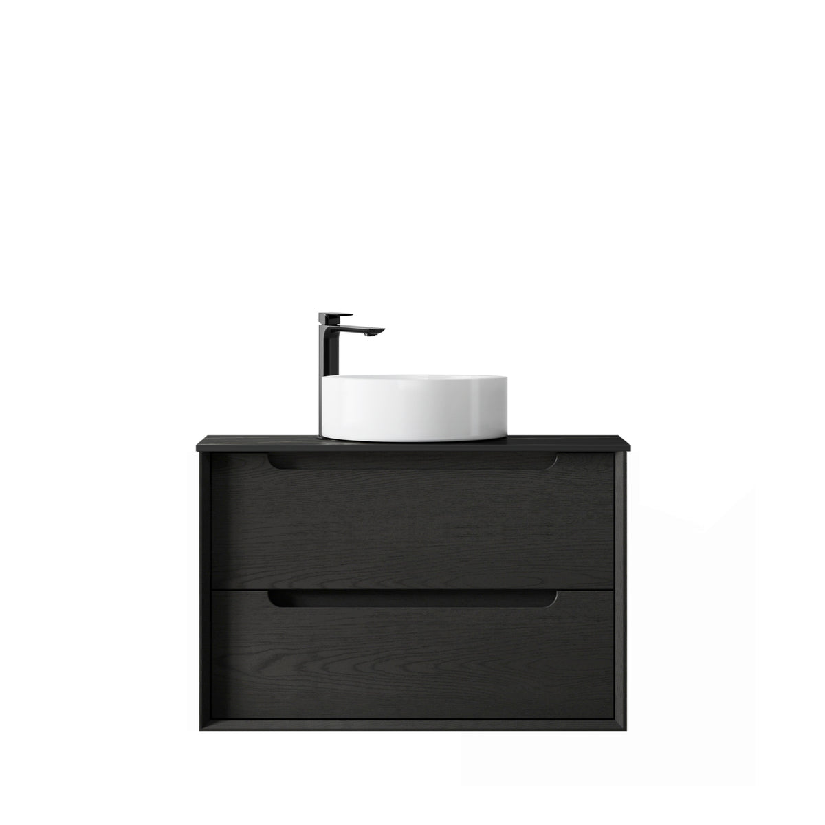 Byron 750mm Black Oak Wall Hung Vanity - Clearance Top (RockPlate Empire Black)